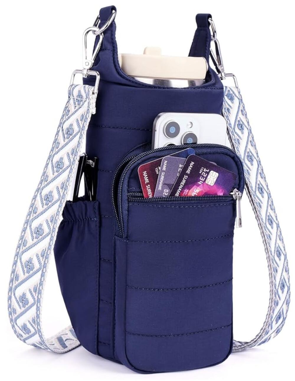 Water Bottle Bag Crossbody Bag Insulated Carrier for Walking Hiking Gym w/ Strap